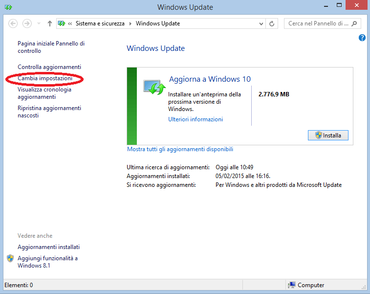Windows 10 come aggiornamento Windows Update